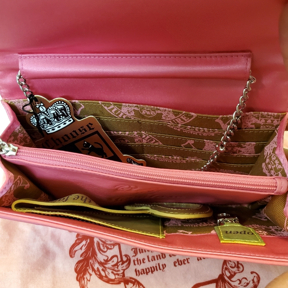 Y2K Juicy Couture Pink Satin/Leather Clutch Purse - Picture 6 of 7